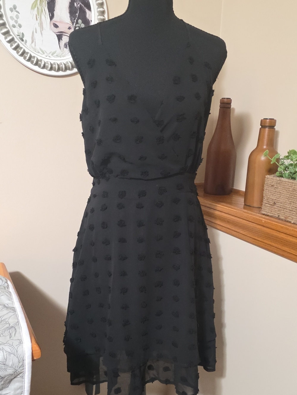 Black Textured Sleeveless Fit & Flare Dress